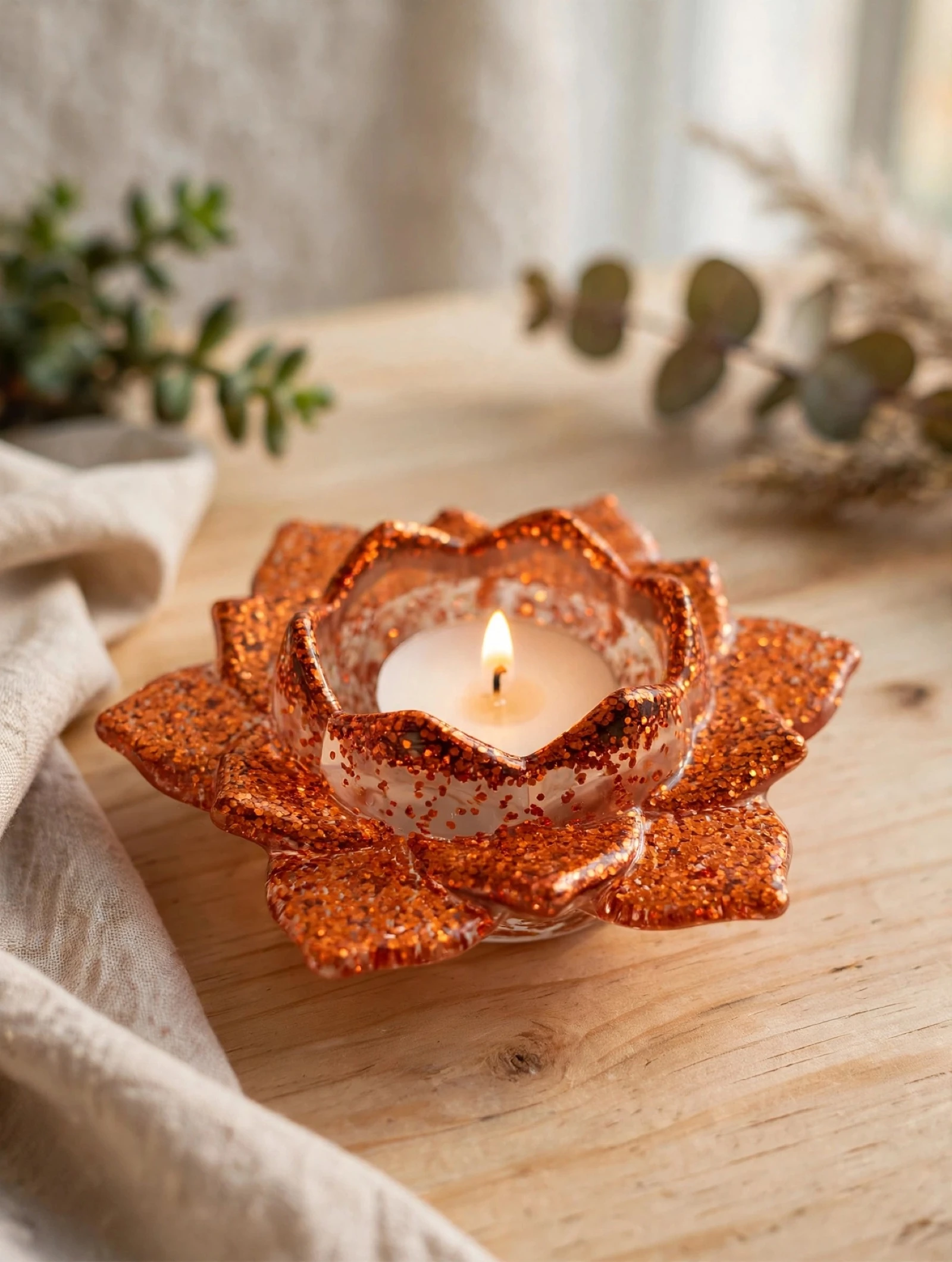 Bougeoir paillettes orange 